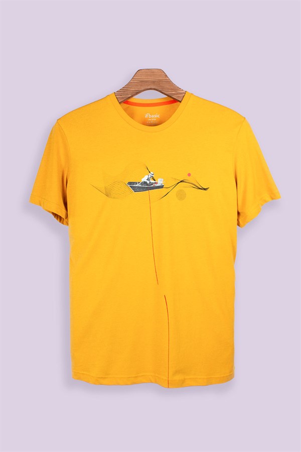 Basic Sarı Erkek T-Shirt Fisher Man