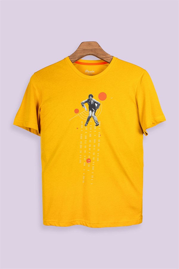 Basic Sarı Erkek T-Shirt Funny Man